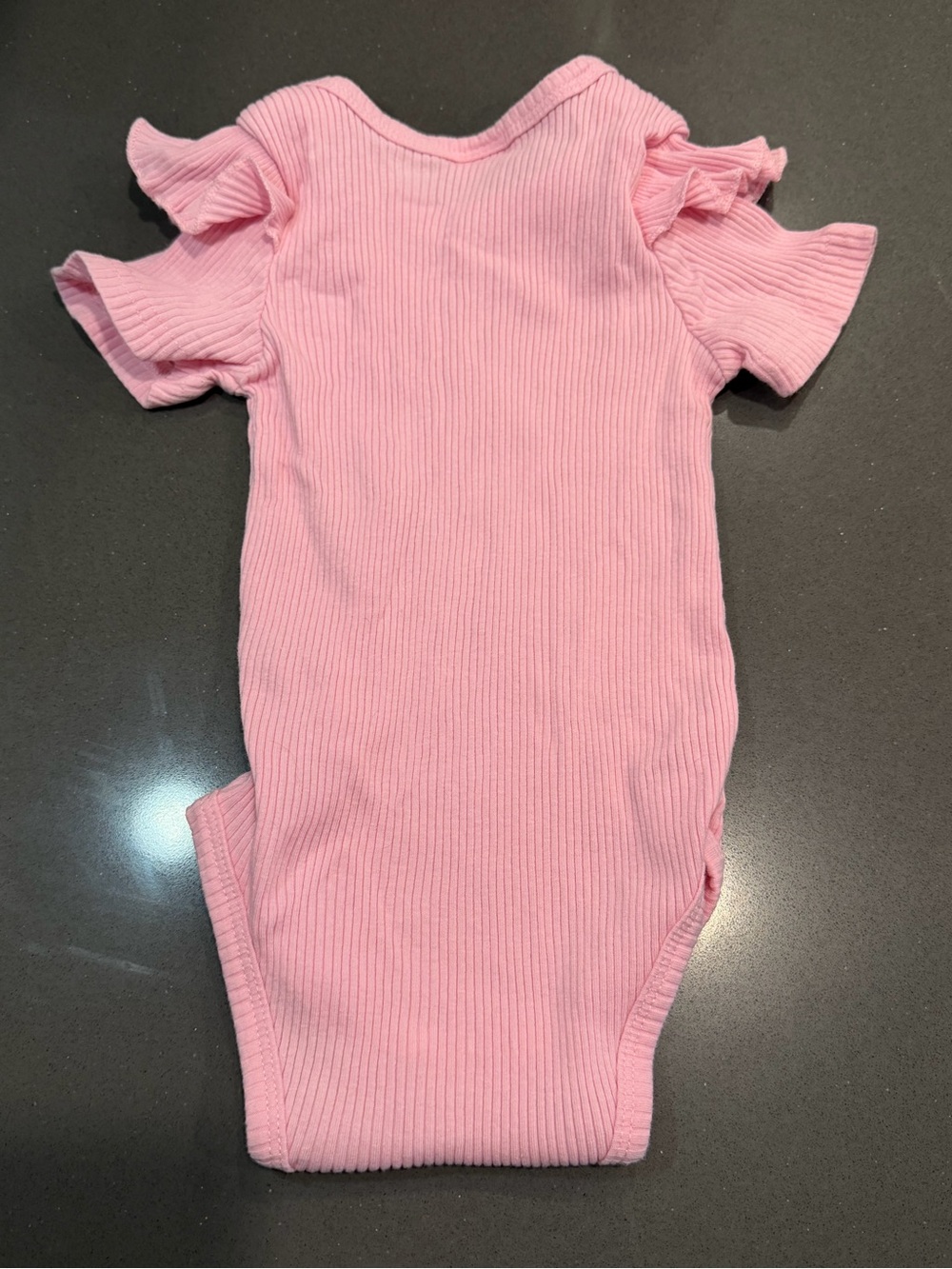 Pink Ribbed Ruffle-Sleeve Baby One-Piece - Picture 2 of 2